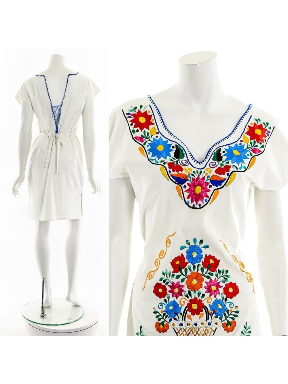 Lace Up Back Bohemian White Minidress